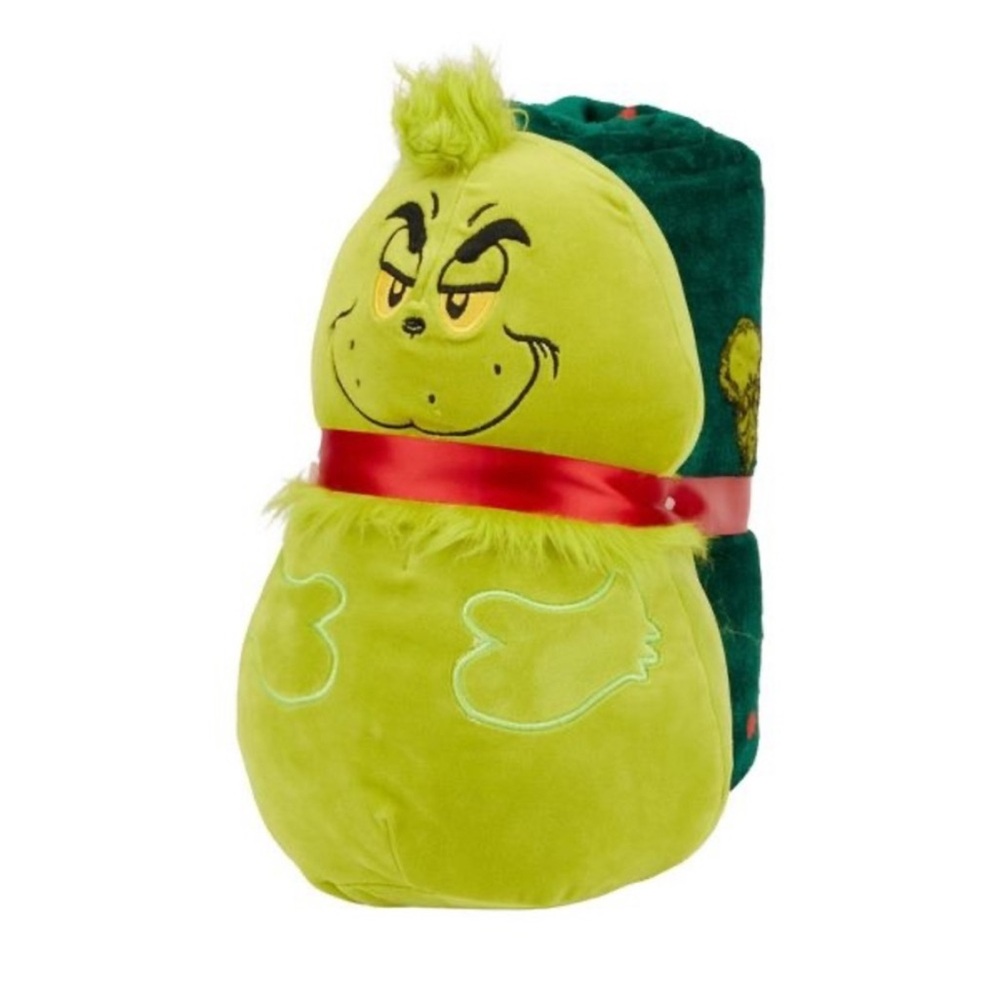 The Grinch Plush Character Pillow + 48” x 58”‎ Throw Blanket Set NWT